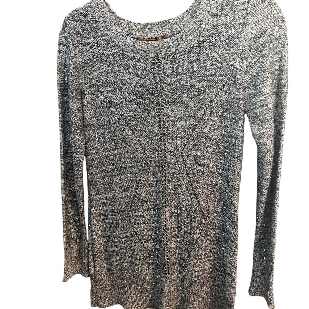 Beldini Sequin Knit Sweater Large Gray Metallic Sparkle Pullover Party Flawed L